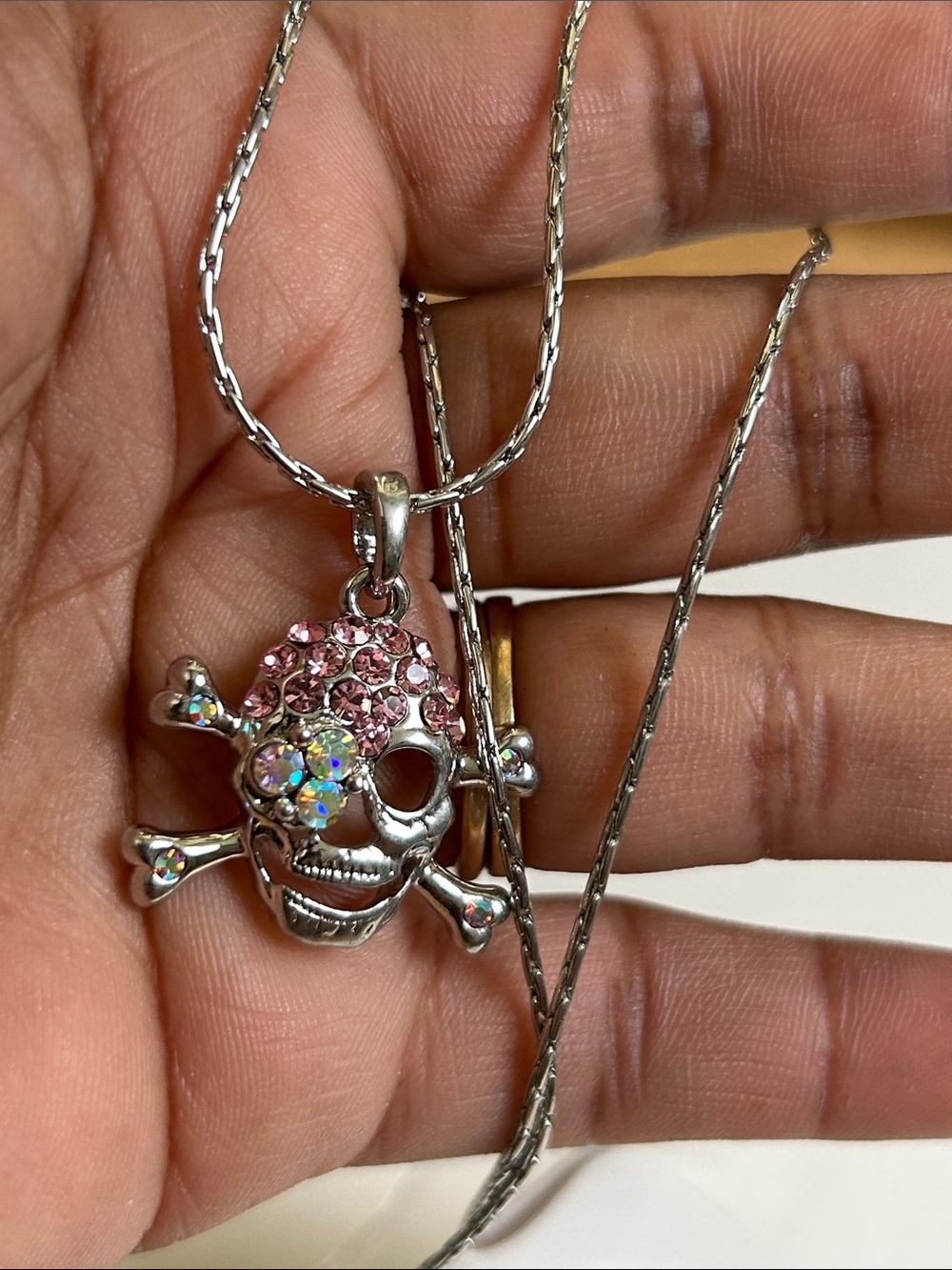 Skull & Crossbones Pink Crystal Pendant Necklace - Women's Jewelry